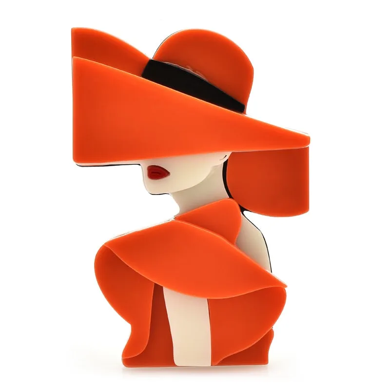 Girl with A Hat Acrylic Brooch Pin Accessories