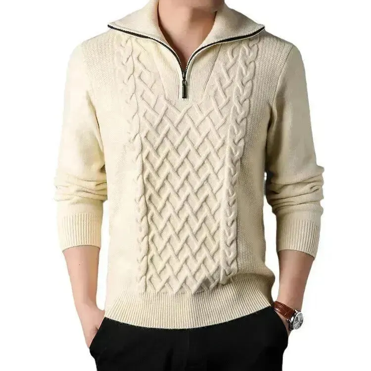 Men's Winter Fashion Half Zip Slim fit Knitted Woolen Pullover Sweater